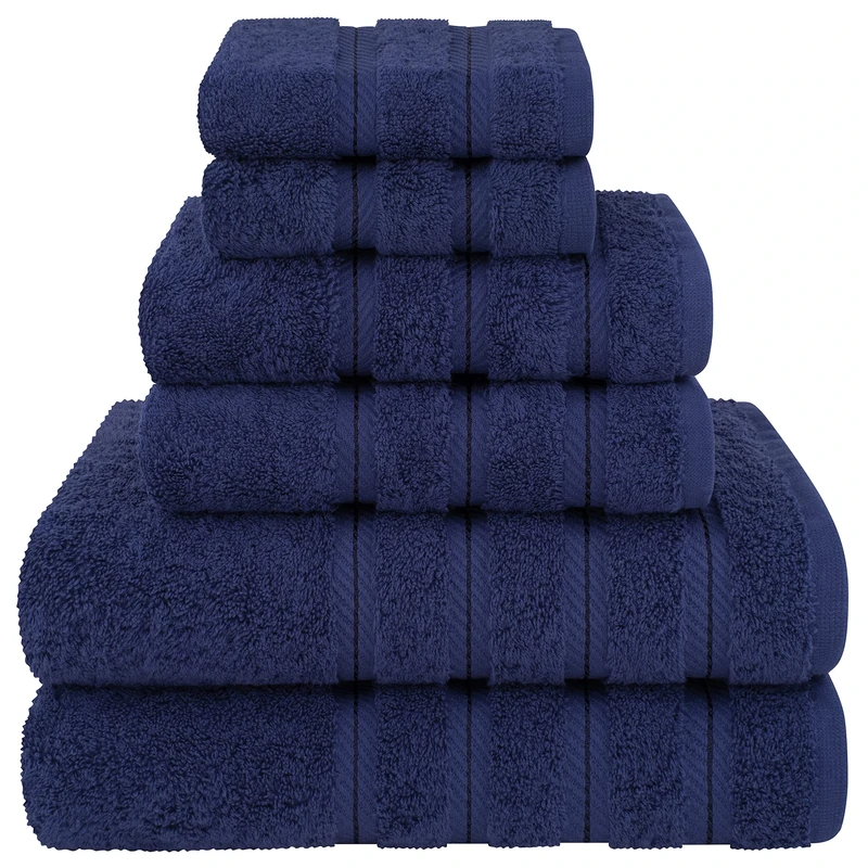 American Soft Linen, 6 Piece Towel Set, 100% Turkish Cotton Towels for Bathroom Soft Absorbent 2 Bath Towels 2 Hand Towels 2 Washcloths, Navy Blue