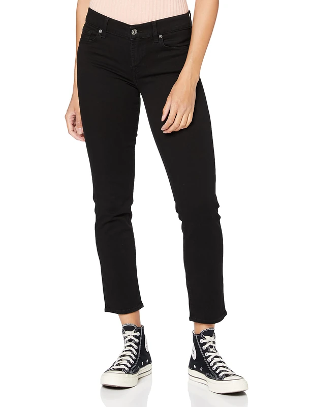 7 For All Mankind Women's Mid Rise Roxanne Crop Slim Jeans, Black (Bair Rinsed Black 0xh), W26/L28 (Size: 26)