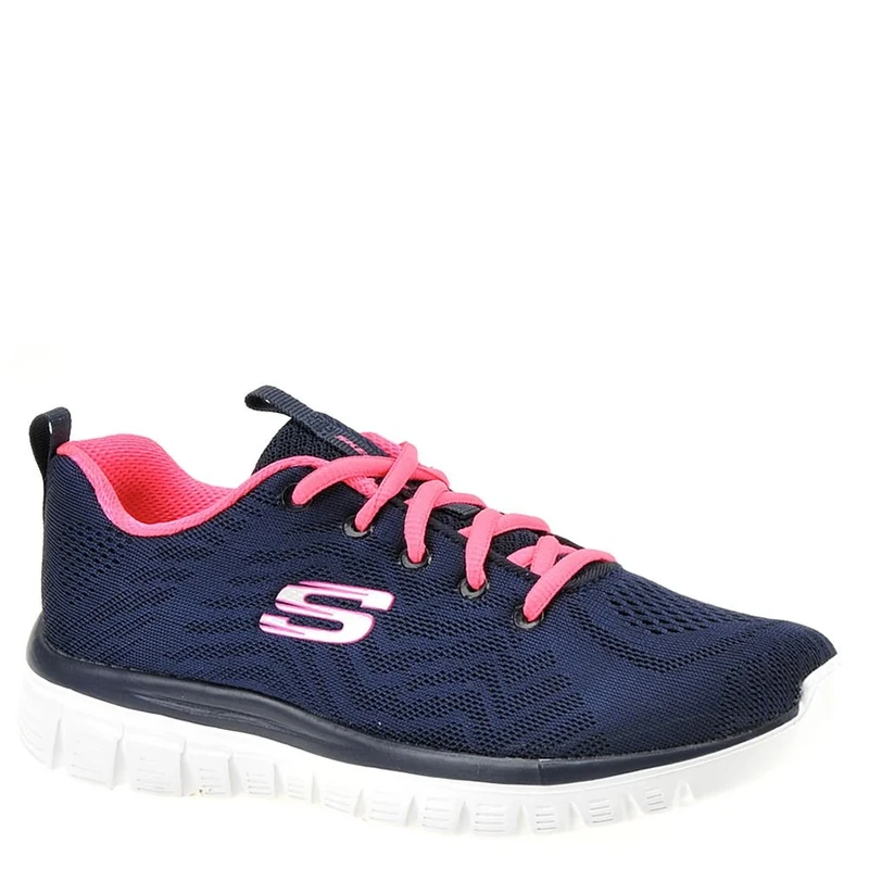 Skechers Women's Graceful Get Connected Sneakers, Navy Mesh/Hot Pink Trim, 3 UK Wide
