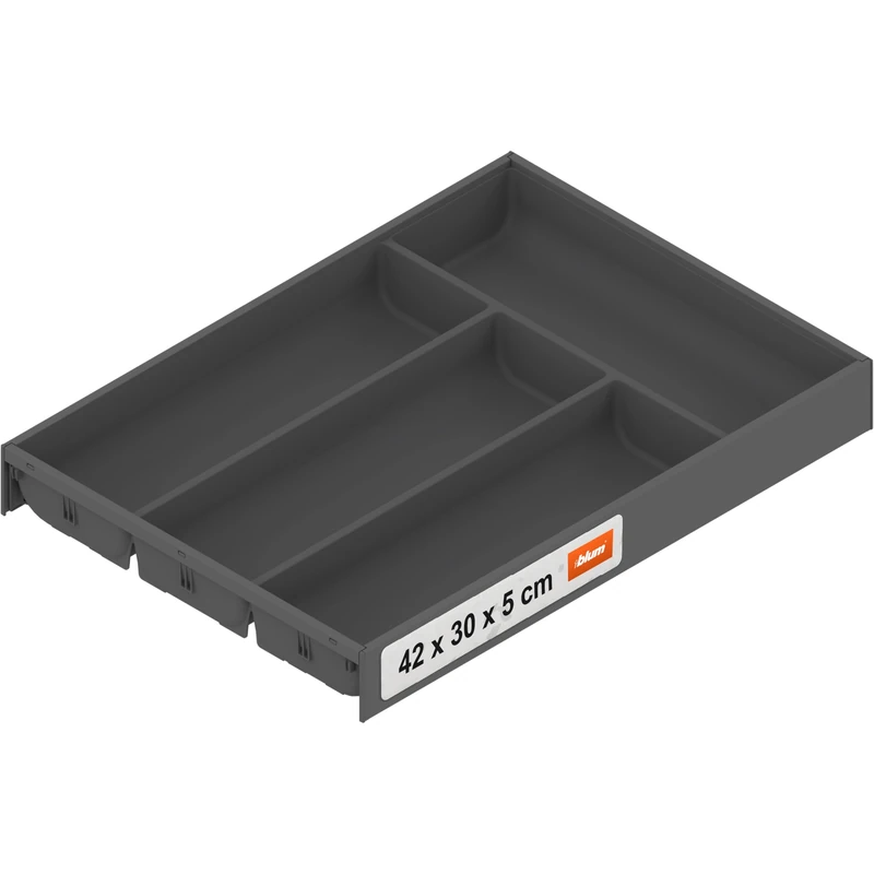 Blum AMBIA-LINE cutlery tray with Soft-Touch | premium drawer organiser for modern kitchen drawer & cabinet | protects, sorts & organises cutlery and kitchen utensils | 42×30×5 cm | Orion Grey