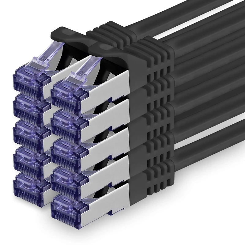1aTTack.de Cat.7 network cable 3.0 m - black - 10 pieces - Cat7 patch cable (SFTP/PIMF/LSZH) raw cable 10 Gb/s with Rj 45 connector Cat.6a - 10 x 3 meters black