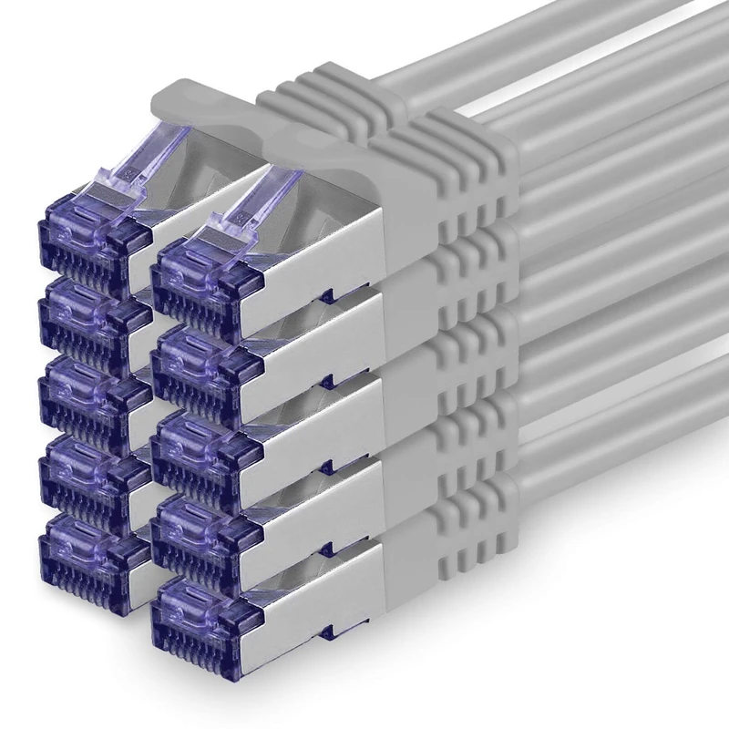 1aTTack.de Cat.7 network cable 10m - gray - 10 pieces - Cat7 patch cable (SFTP/PIMF/LSZH) raw cable 10 Gb/s with Rj 45 connector Cat.6a - 10 x 10 meters gray