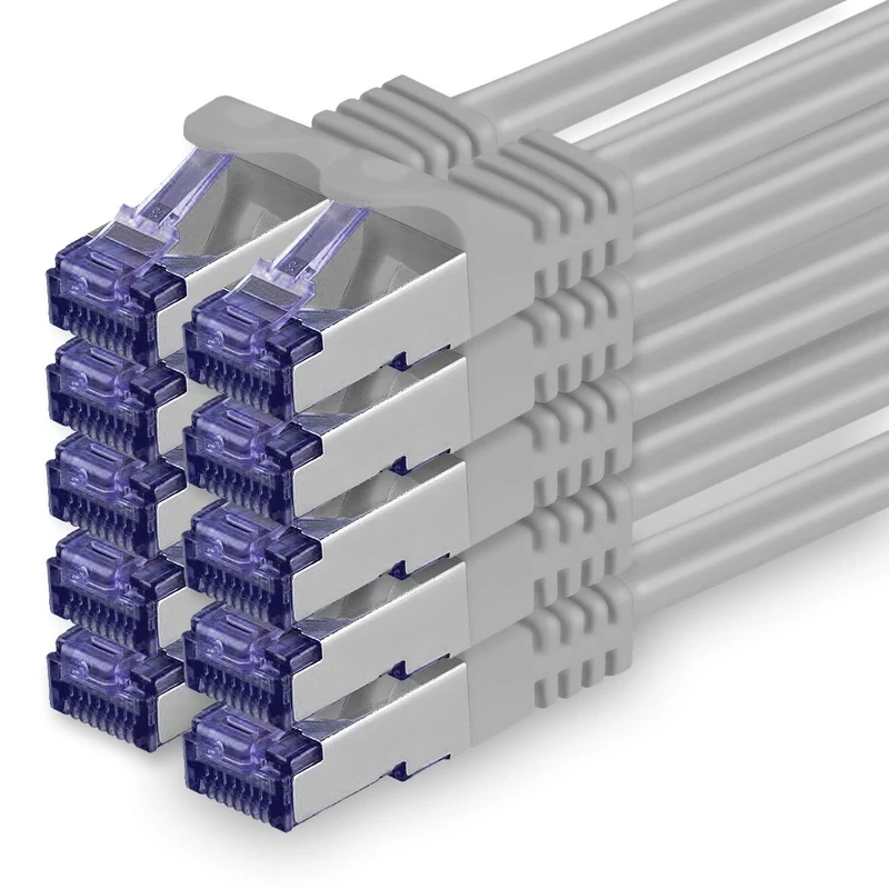 1aTTack.de Cat.7 network cable 5m - gray - 10 pieces - Cat7 patch cable (SFTP/PIMF/LSZH) raw cable 10 Gb/s with Rj 45 connector Cat.6a - 10 x 5 meters gray