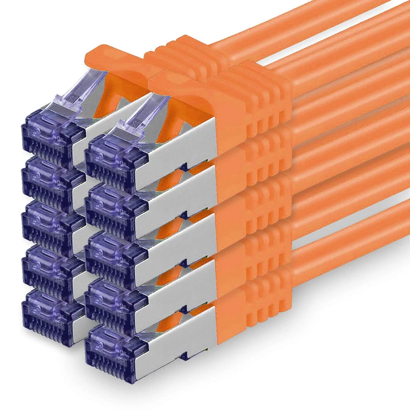 1aTTack.de Cat.7 network cable 3.0 m - orange - 10 pieces - Cat7 patch cable (SFTP/PIMF/LSZH) raw cable 10 Gb/s with Rj 45 connector Cat.6a - 10 x 3 meters orange