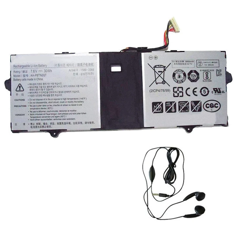 amsahr AA-PBTN2QT-03 Replacement Battery for SAMSUNG AA-PBTN2QT, 900X3N, NP900X3N - Includes Stereo Earphone ()