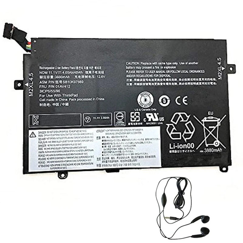 amsahr 01AV412-03 Replacement Battery for LENOVO 01AV412, ThinkPad E470, E470(20H1001NCD), E470(20H1001QCD) - Includes Stereo Earphone ()