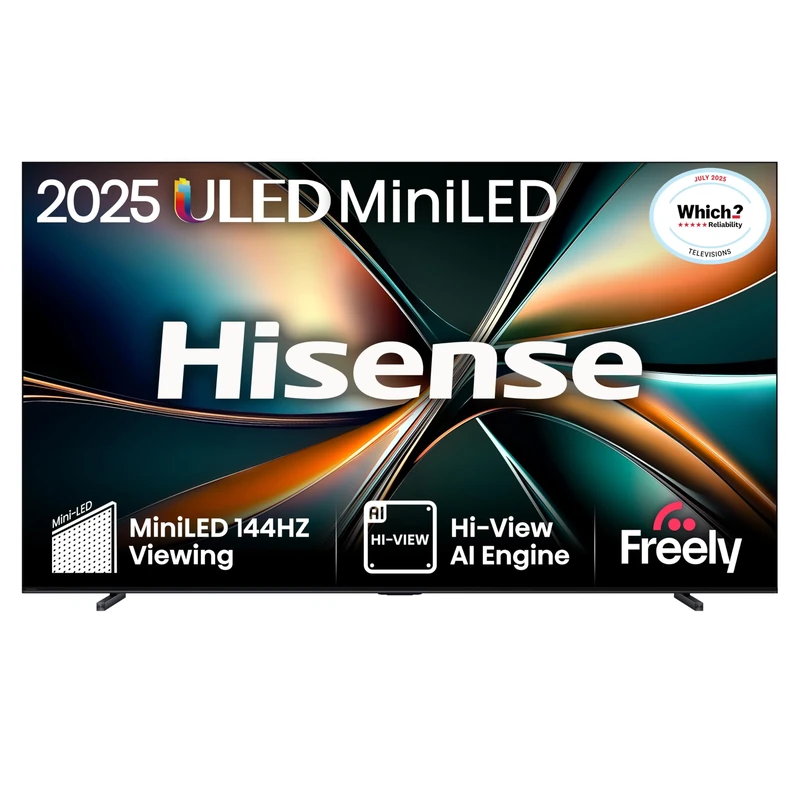 Hisense 85" 85U7QTUK MiniLED QLED 144Hz Smart AI TV - Hi-View AI Engine, 144Hz Game Mode PRO, 2.1 Channel, Dolby Atmos, Quantum Dot Colour, Anti-Reflection with Freely, Disney +, YouTube, Netflix