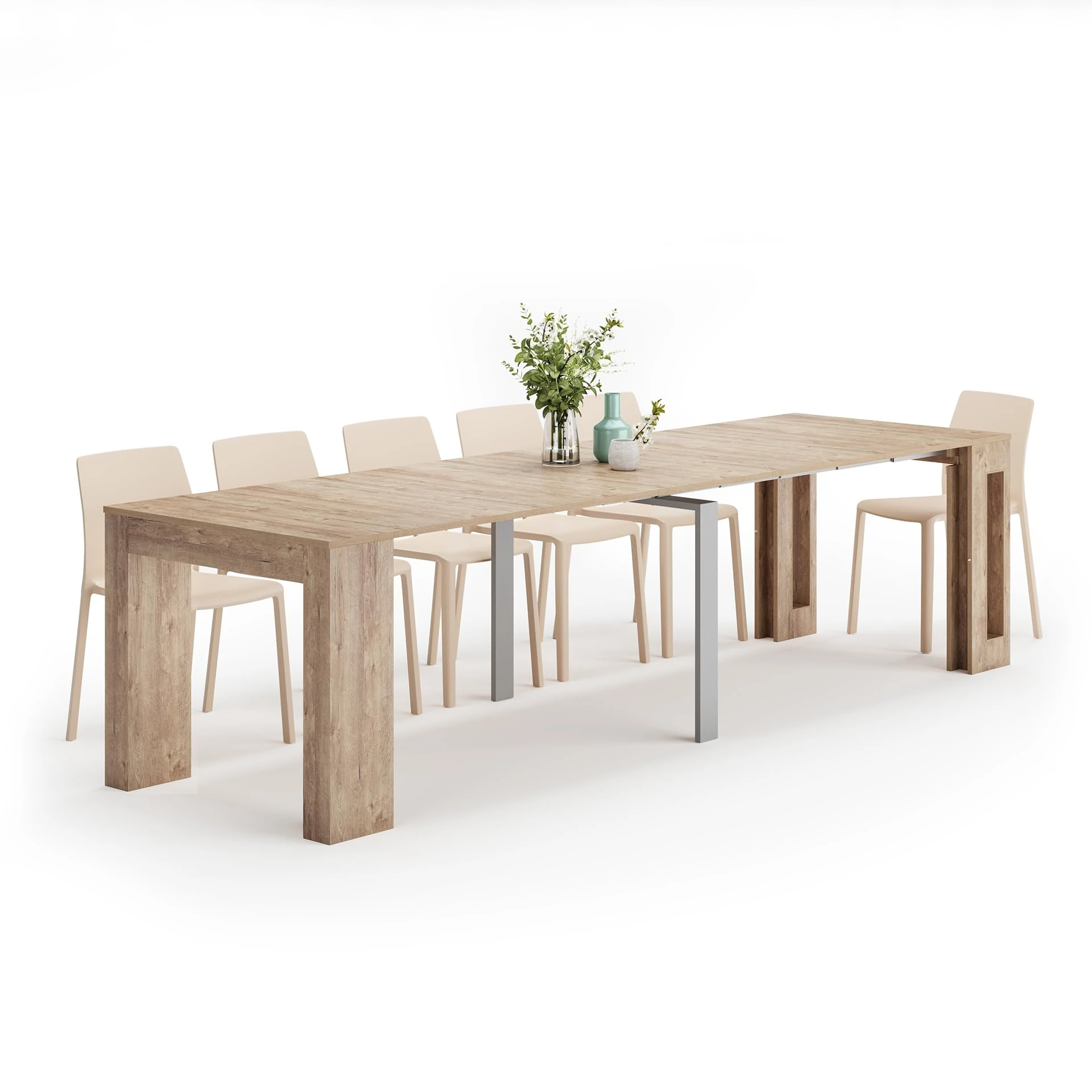 Mobili Fiver, Easy, Extendable Console Table with extension leaves holder, 45(305) x 90 cm, Oak, Made In Italy