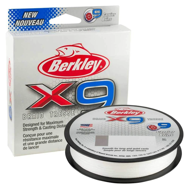 Berkley X9 Braided Fishing Line - 9 Strand Braid Line for Saltwater and Freshwater Fishing, Unisex,, Crystal, 6.4kg| 2188yd | 2000m