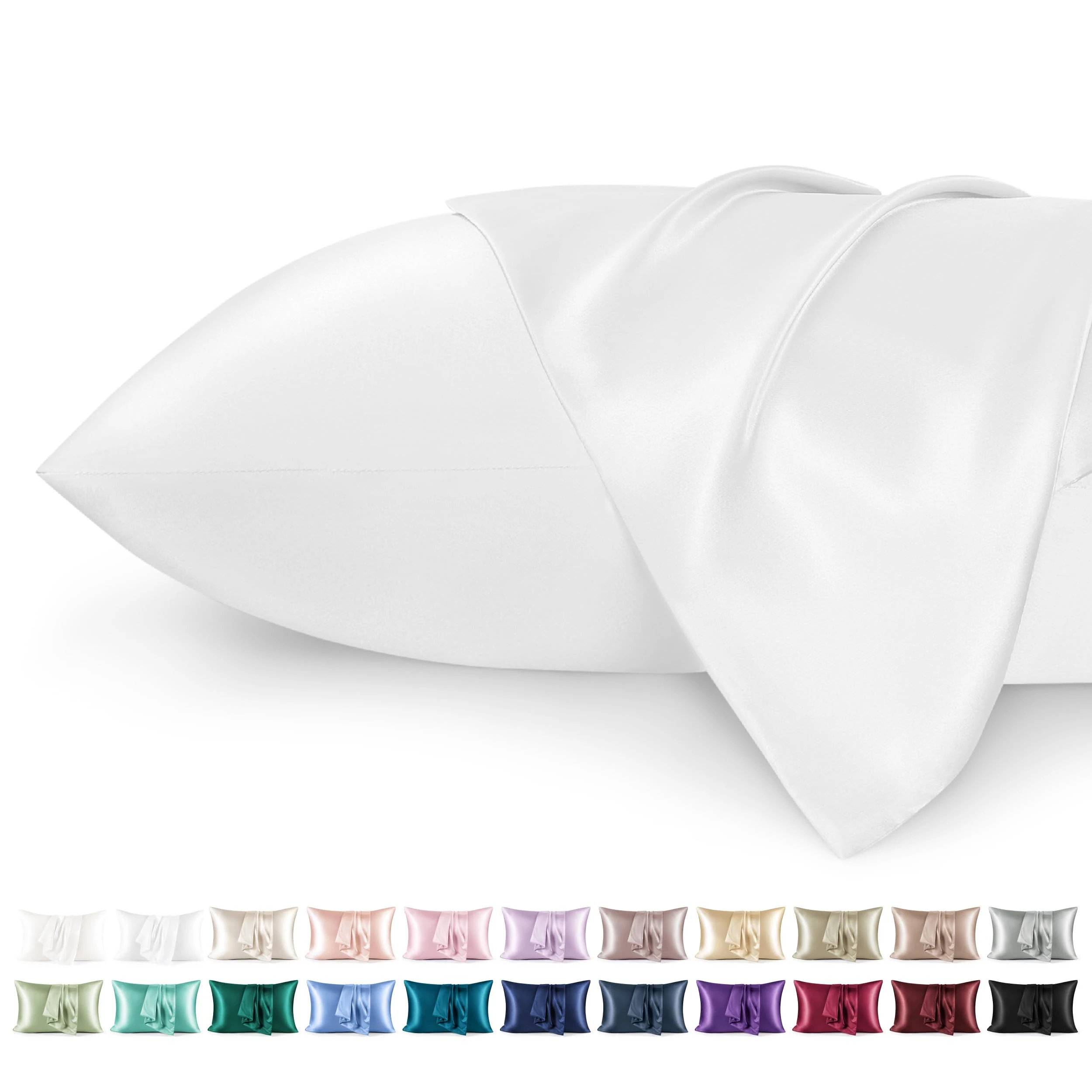 Bedsure Satin Pillowcase for Hair - Similar to Silk Pillowcase, Cooling Pillow Cases 2 Pack with Envelope Closure, Gifts for Women, Queen & Standard Size 50x75 cm, White