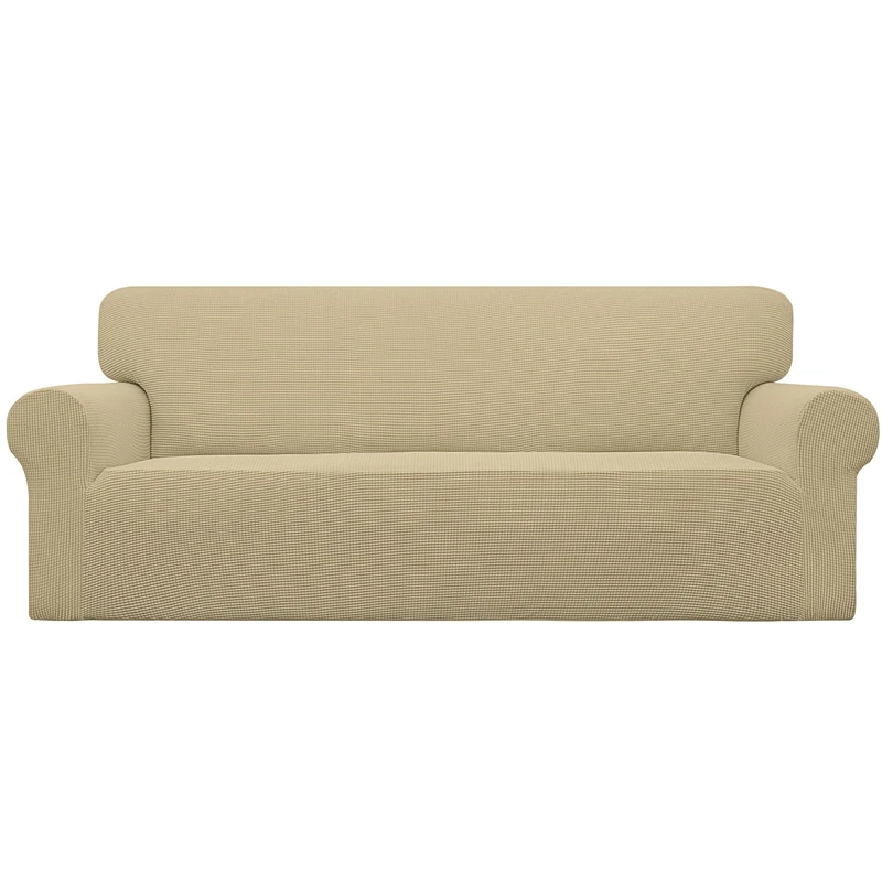 Easy-Going Stretch Oversized Sofa Slipcover 1-Piece Sofa Cover Furniture Protector Couch Soft with Elastic Bottom for Kids, Polyester Spandex Jacquard Fabric Small Checks Beige