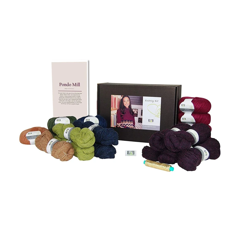 DesignEtte Kit Pondo Mill Shetlands Wool and Superkid Mohair Size/m in Multi-Colour Red No-S-2818 Knitting Pattern Level 3 (Intermediate), S/M