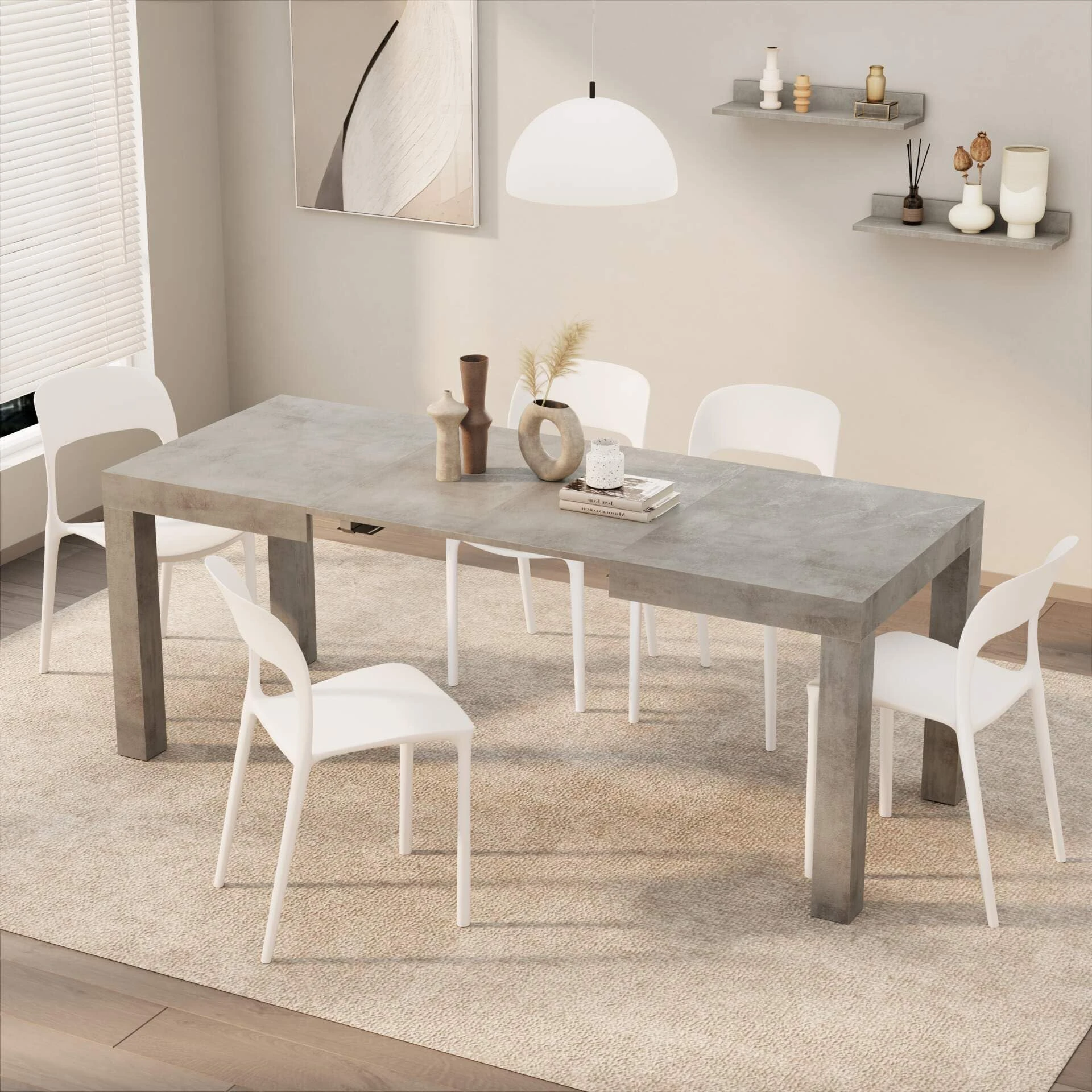 Mobili Fiver, First Extendable Table, 120(200) x80 cm, Concrete Effect, Grey, Made In Italy