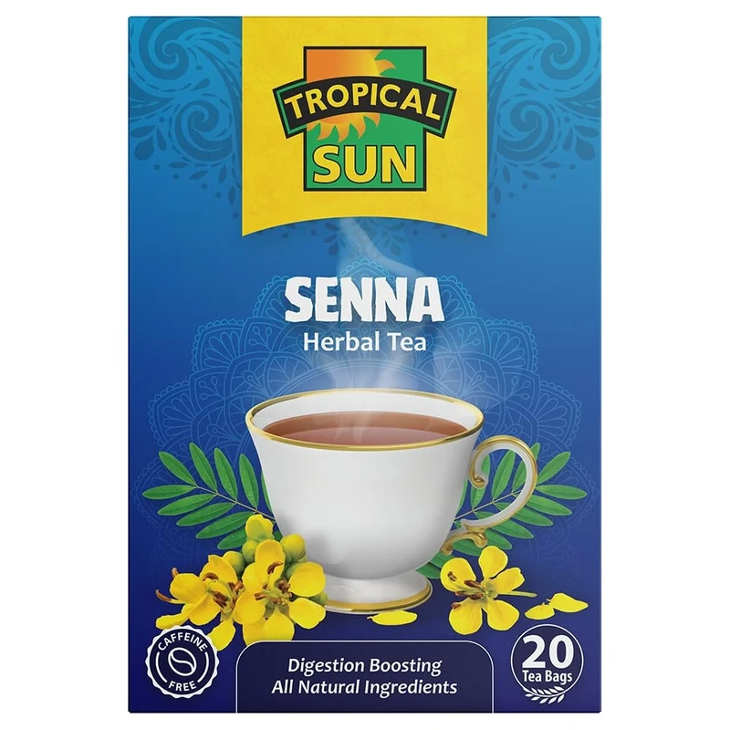 Tropical Sun Senna Tea Bags 20 Count, Caffeine Free Herbal Tea Made from 100% Senna Leaves, Natural Herbal Infusion Tea Bags for Daily Brewing at Home or Office