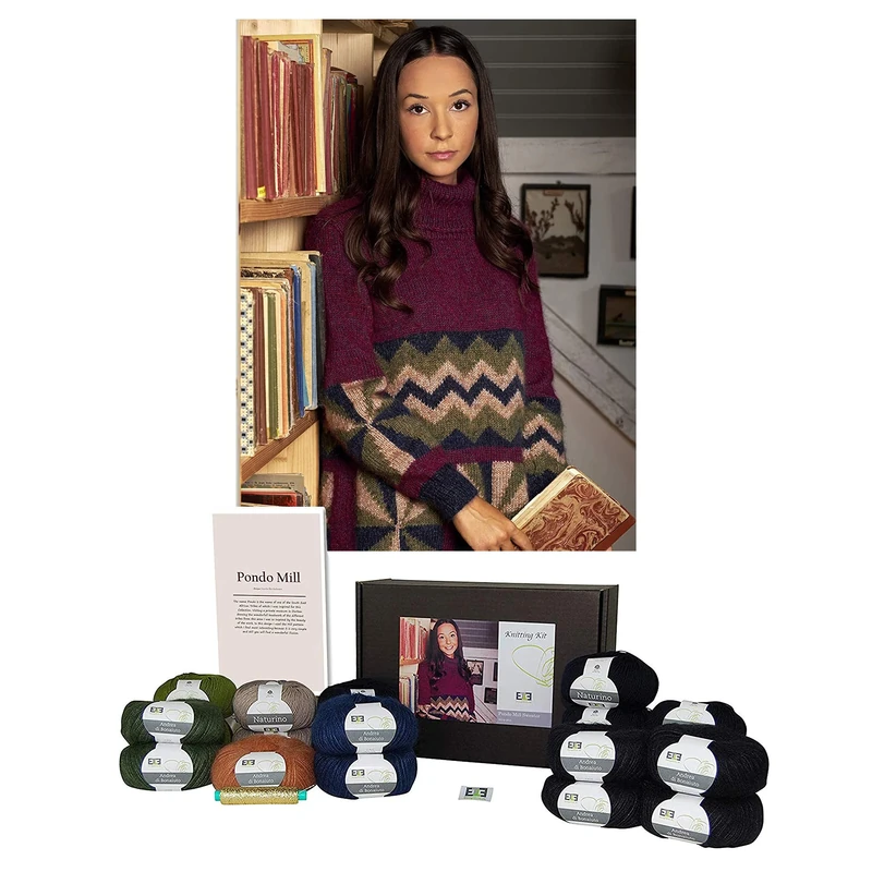 DesignEtte Kit Pondo Mill Merino Wool and Superkid Mohair L/XL-2XL/3XL in Multi-Colour Dark Blue No-S-2818 Knitting Pattern Level 3 (Intermediate) 3.5mm Needles