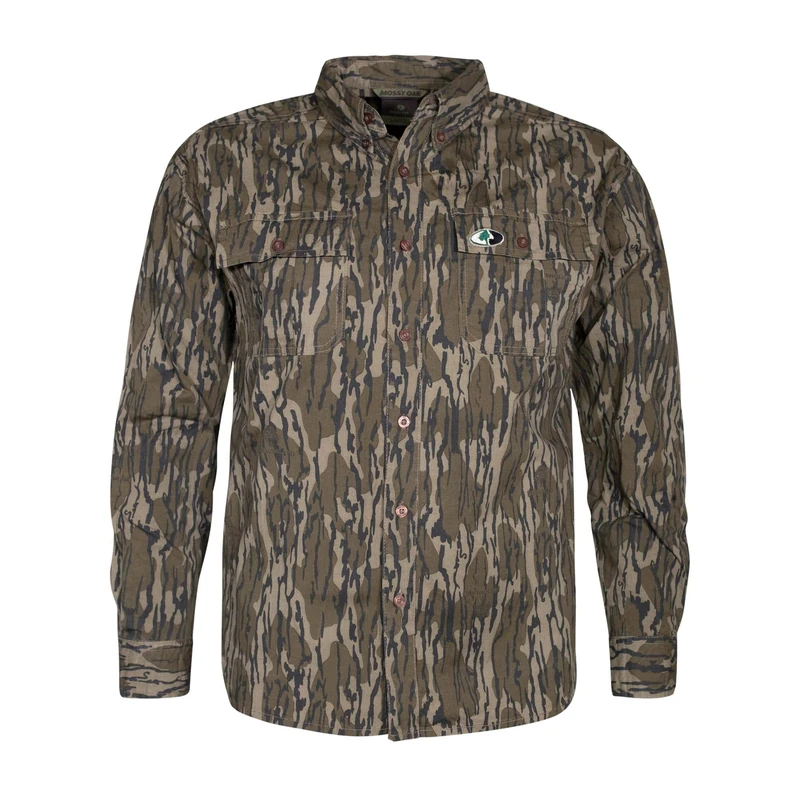 Mossy Oak Cotton Mill 2.0 Long Sleeve Camo Hunting Shirts for Men, 3X-Large, Original Bottomland