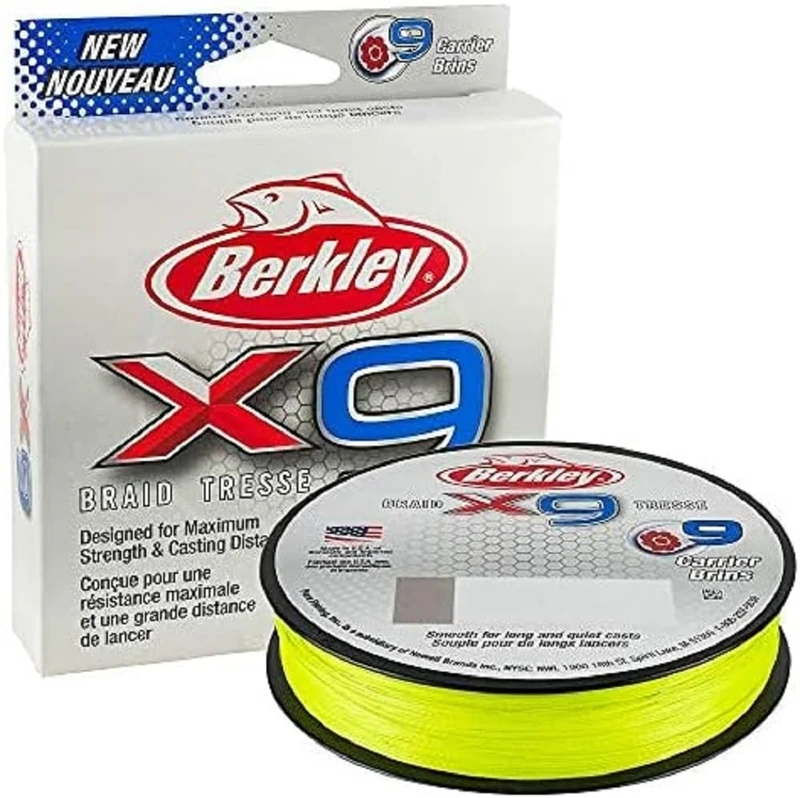 Berkley X9 Braided Fishing Line - 9 Strand Braid Line for Saltwater and Freshwater Fishing, 36.3kg| 328yd | 300m, Fluro Green