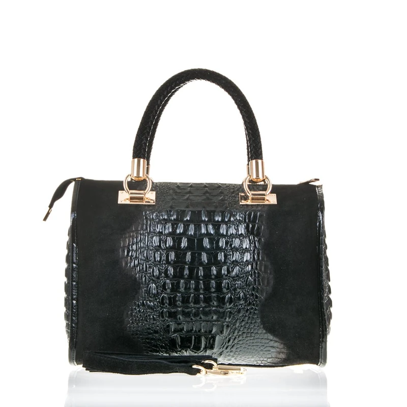 Firenze Artegiani Leather Crocodile Effect Messenger Bag - Black