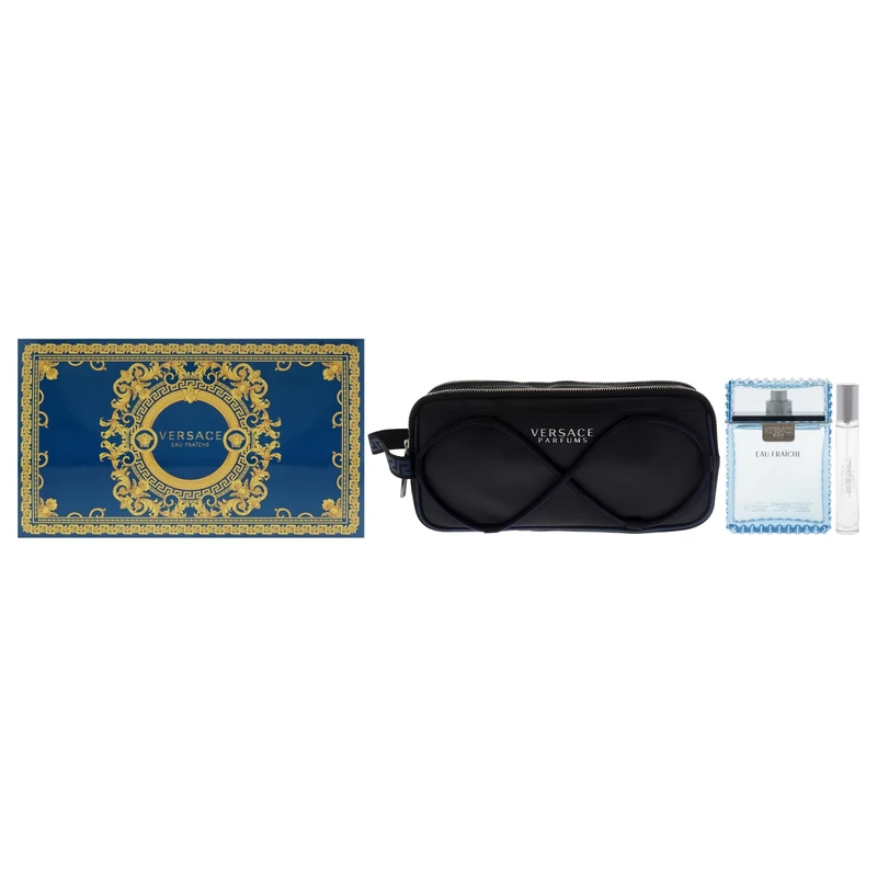 Versace Versace Man Eau Fraiche For Men 3 Pc Gift Set 3.4oz EDT Spray, 10ml EDT Spray (Mini), Versace Trousse Man Man
