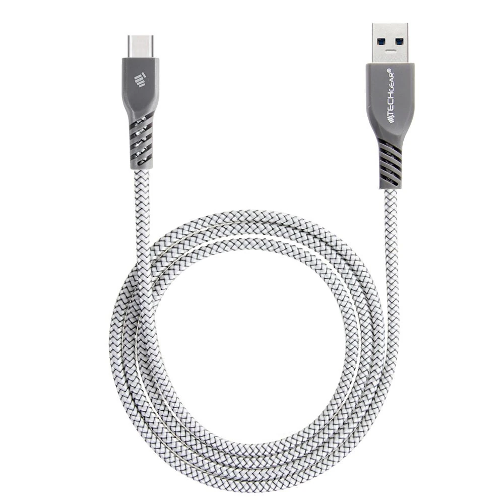 TECHGEAR USB to USB C [1M] Long STRONG Durable Braided USB C Charging & Data Sync Cable Compatible for Samsung Tab S6 Lite, A9 Plus/A9/A8/A7/S9/S8/S7 Plus/Ultra, Active 3 4 5 Pro, A15/A35/A55 - SILVER