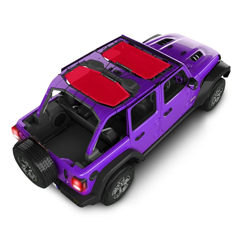 ALIEN SUNSHADE Jeep Wrangler 4 Door JLU 2-Piece Front & Rear Sun Shade Mesh Top Combo 2018+ (New Body Style) (Cherry Red)