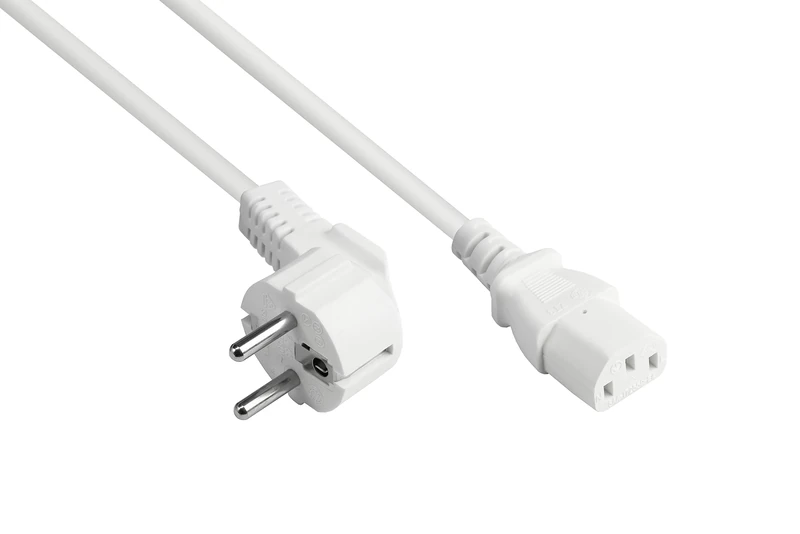 Good Connections Power Cable - 15 m - Earthing Contact Plug Type E + F (CEE 7/7, Angled) to C13 IEC Socket (Straight) - Copper Conductor CU - 1.50 mm² - Cold Device Cable for PC, Monitor, etc. - White