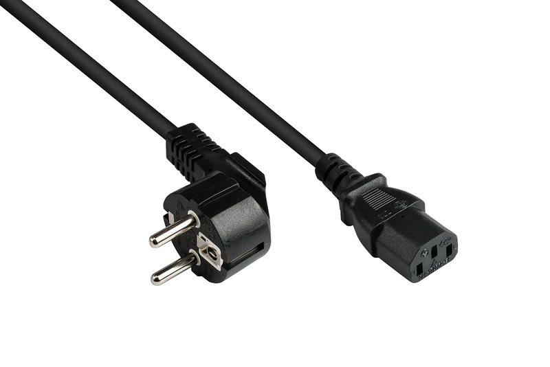Good Connections Power Cable - 10 m - Earthing Contact Plug Type E+F (CEE 7/7, Angled) to C13 IEC Socket (Straight) - Copper Conductor CU - 1.50 mm² - Cold Appliance Cable - Black