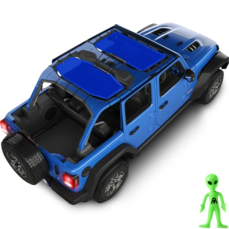 ALIEN SUNSHADE Jeep Wrangler 4 Door JLU 2-Piece Front & Rear Sun Shade Mesh Top Combo 2018+ (New Body Style) (Blue)