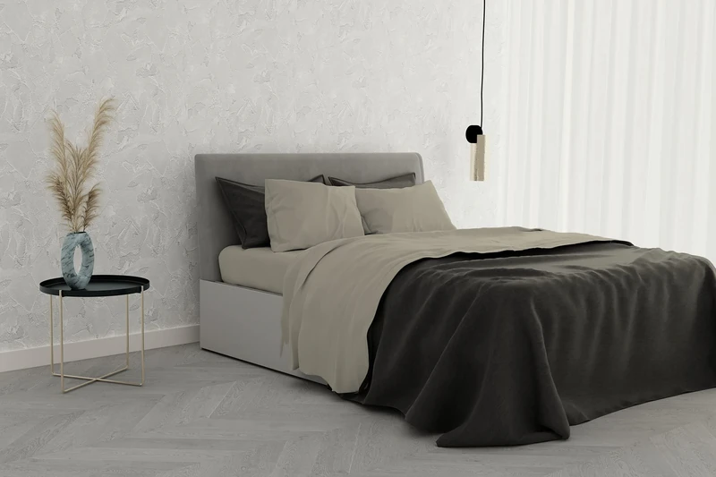 Italian Bed Linen Satin Bed Linen Set, 100% Cotton, Beige, Double