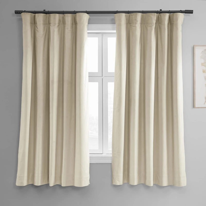 HPD Half Price Drapes Signature Velvet Thermal Blackout Curtains for Living Room 63 Inch Long (1 Panel) Rod Pocket Insulated Blackout Curtains for Bedroom Window Curtains, 50W x 63L, Alabaster Beige