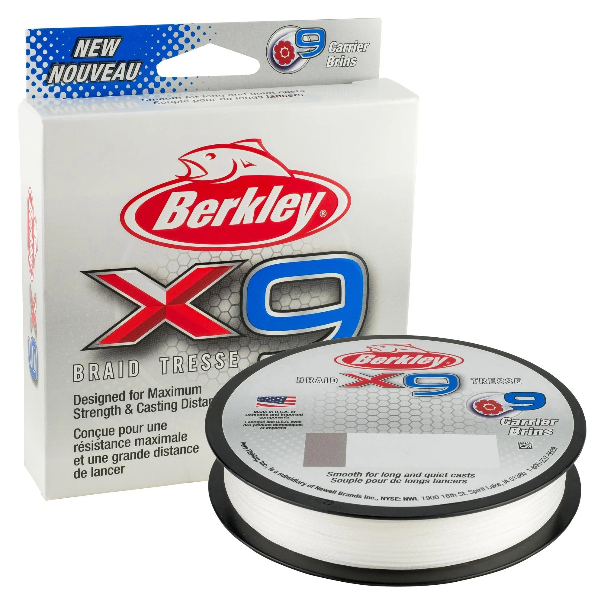 Berkley X9 Braided Fishing Line - 9 Strand Braid Line for Saltwater and Freshwater Fishing, Unisex,, Crystal, 17.0kg| 164yd | 150m