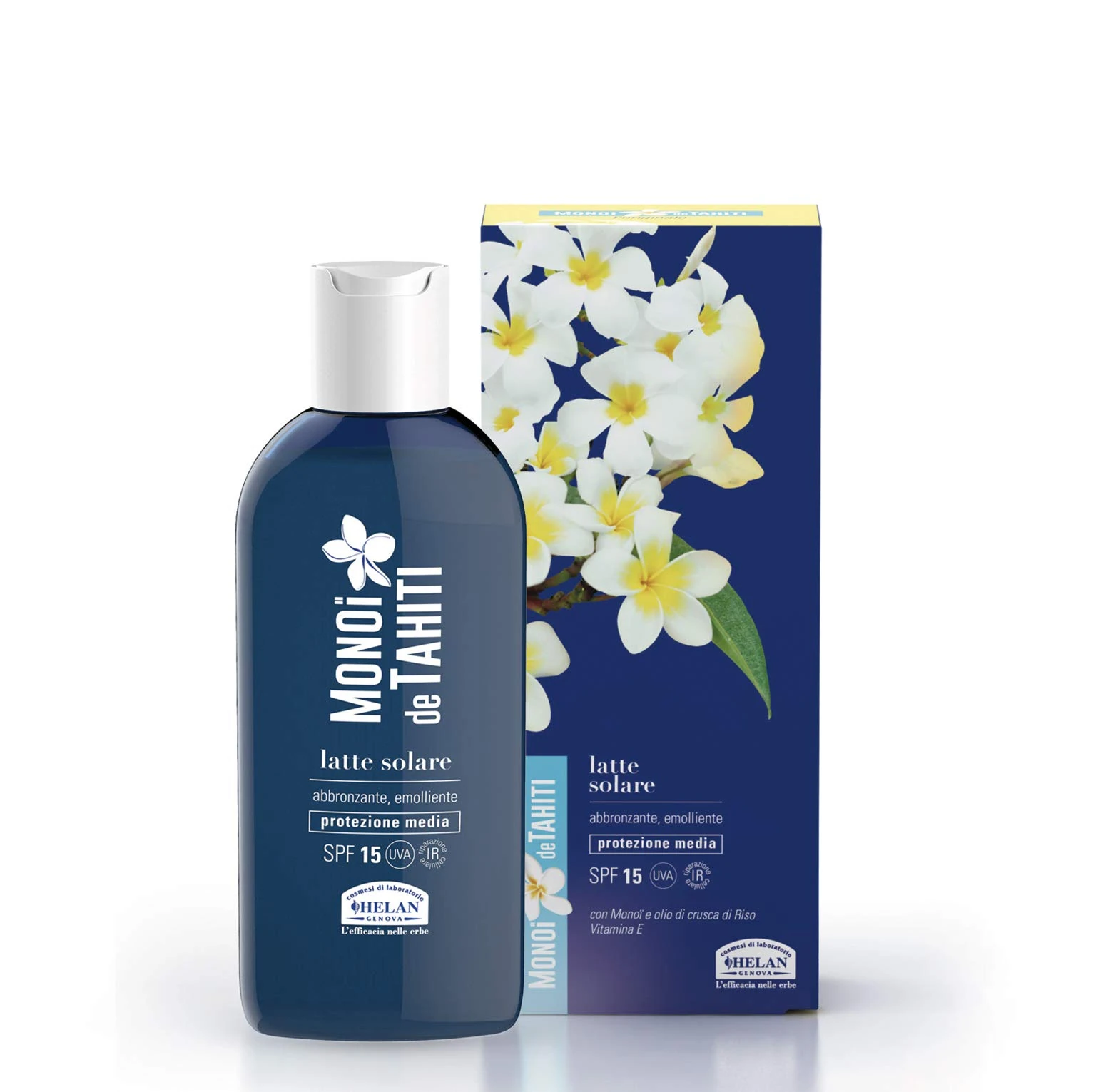 Helan Monoi De Tahiti - Face and Body Tanning Accelerator, Sun Lotion & Tanning Moisturiser with Natural Tan Accelerator, Tanning Cream & Sunscreen with Sun Protection SPF 15 - Made in Italy, 200 ml