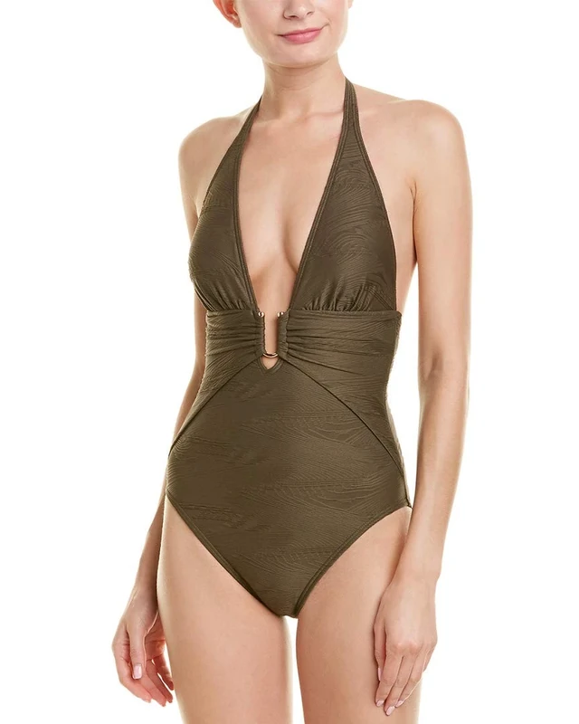 Vince Camuto Womens Pacific Wave Plunging Texture One-Piece