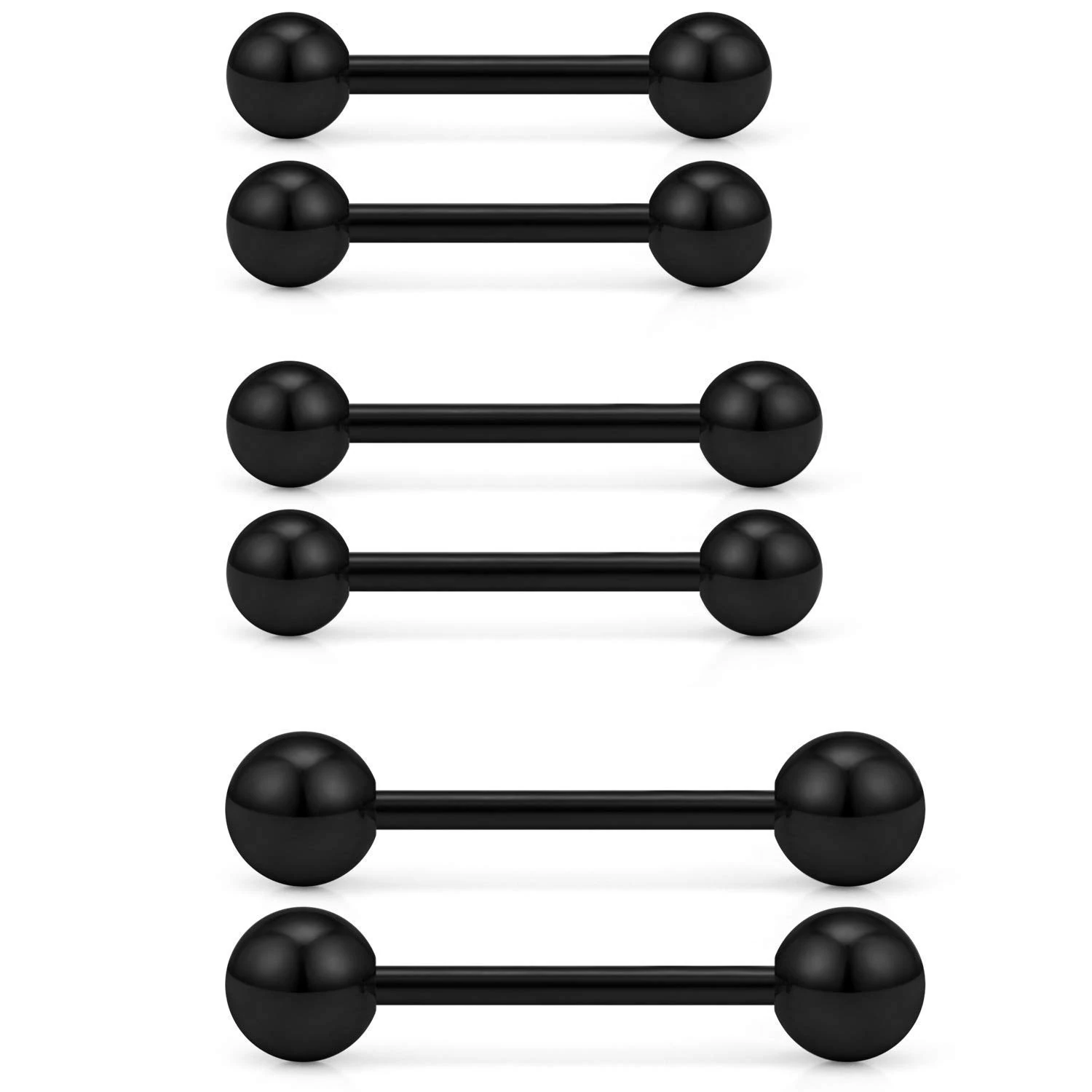 VFUN 3 Pairs 14G Stainless Steel Externally Threaded Tongue Nipple Shield Barbell Ring Bar Body Piercing Jewelry Retainer 12mm 14mm 16mm - Black