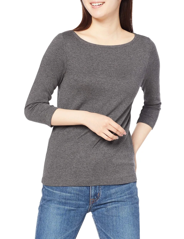 Amazon Essentials Women's Slim-Fit 3/4 Sleeve Solid Boat Neck T-Shirt, Charcoal Heather, M