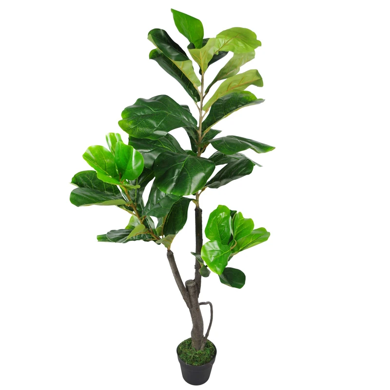Leaf Design UK Artificial Plant Fiddle Fig Tree Plant Black Plastic Pot