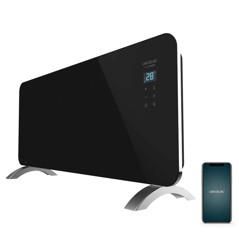 Cecotec Ready Warm 6770 Crystal Connection Glass Convector - WiFi Control, Adjustable Thermostat, Timer, Feet, Suitable for Bathroom (IP24), Quiet, 2000 W.