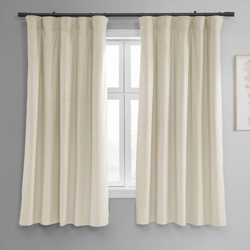 HPD Half Price Drapes Signature Velvet Thermal Blackout Curtains for Living Room 63 Inch Long (1 Panel) Rod Pocket Insulated Blackout Curtains for Bedroom Window Curtains, 50W x 63L, Porcelain White