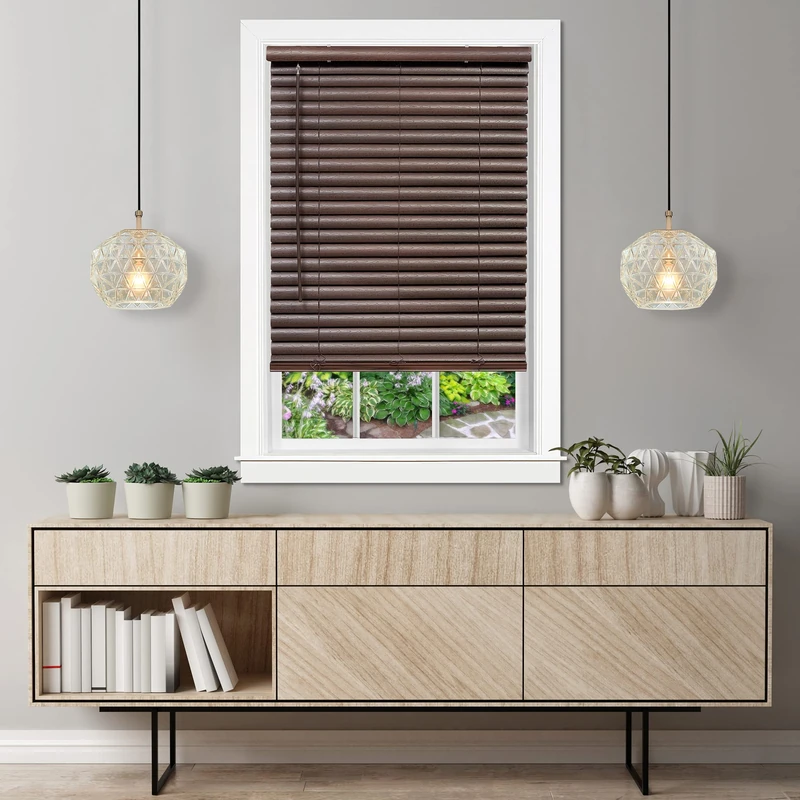 Cordless Room Darkening Venetian Blind - 33 Inch Width, 64 Inch Length, 2" Vinyl Slat Size - Mahogany - GII Luna Light Filtering Horizontal Mini Windows Blinds for Interior by Achim Home Decor