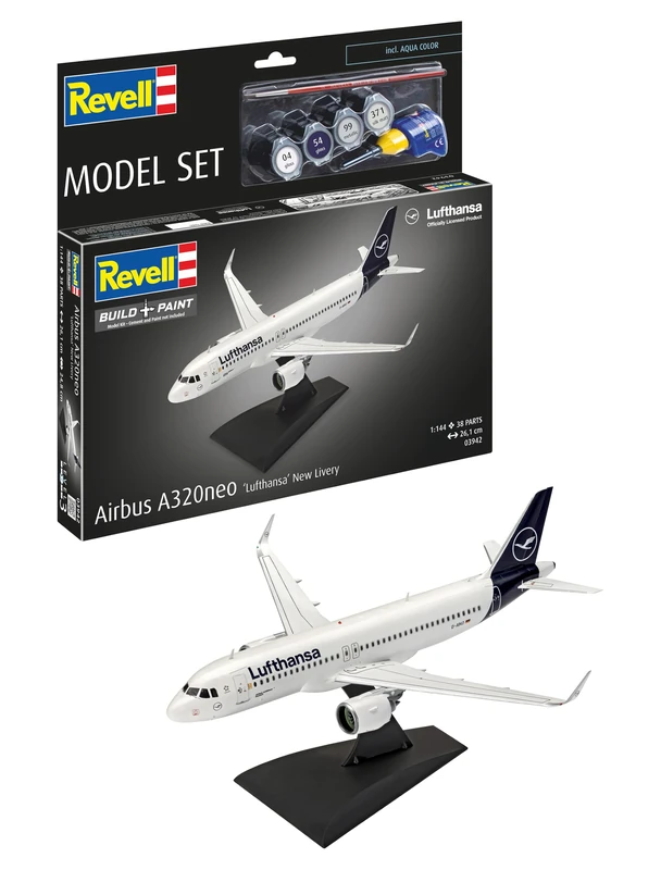 Revell 63942 Model Set Airbus A320neo Lufthansa New Livery 1:144 Scale Unbuilt/Unpainted Plastic Model Kit with Accessories