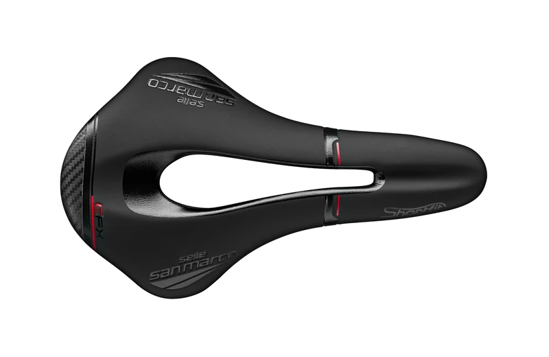 Selle San Marco - Shortfit Open-Fit Carbon FX Wide, Saddle for Road Bikes, MTB and Gravel, with Reduced Length and a Rail in Carbon - Black