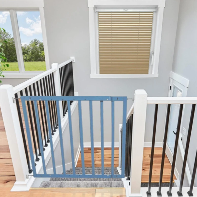 Safetots Top of The Stairs Screw Fitted Stair Gate, Azure Blue Wooden, 63.5cm - 105.5cm, Wood Baby Gate, Screw Fit Safety Barrier, Stylish and Practical Safety Gate