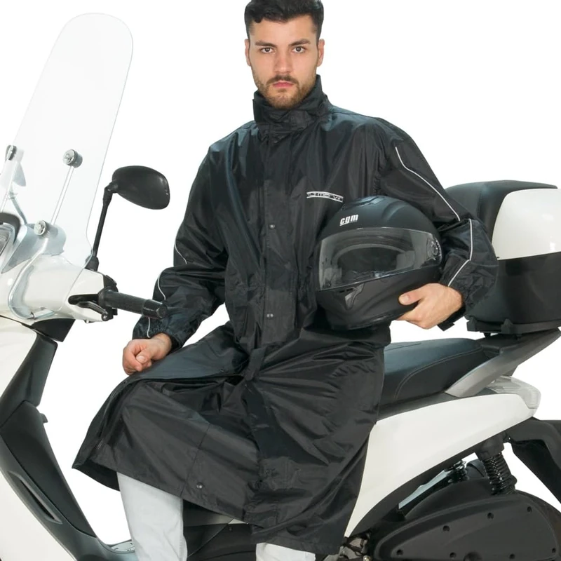 TJ MARVIN Trench E05 Rain Cover with Hood and Leg Protection, Black, S Black