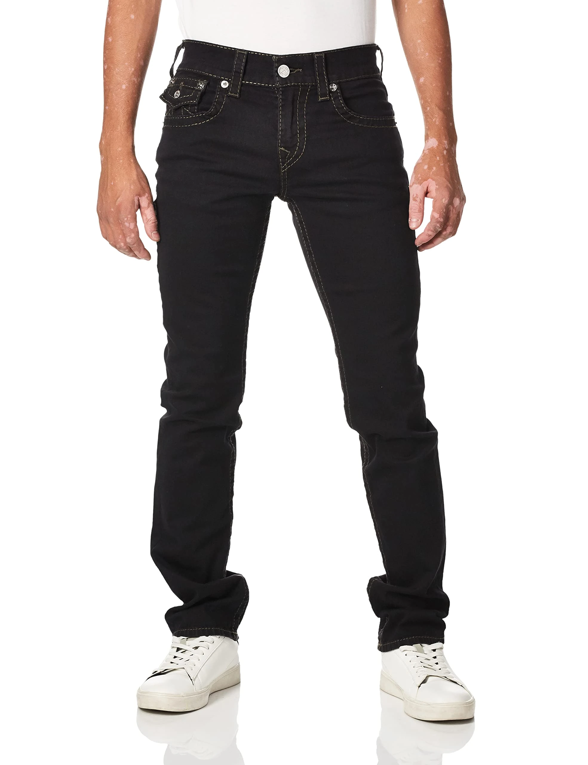 True Religion Men's Ricky Big T Straight Leg Jean with Back Flap Pockets, 2sb Body Rinse Black, 30