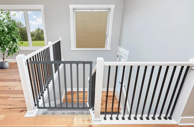 Safetots Top of The Stairs Screw Fitted Stair Gate, Grey Wooden, 63.5cm - 105.5cm, Wood Baby Gate, Screw Fit Safety Barrier, Stylish and Practical Safety Gate