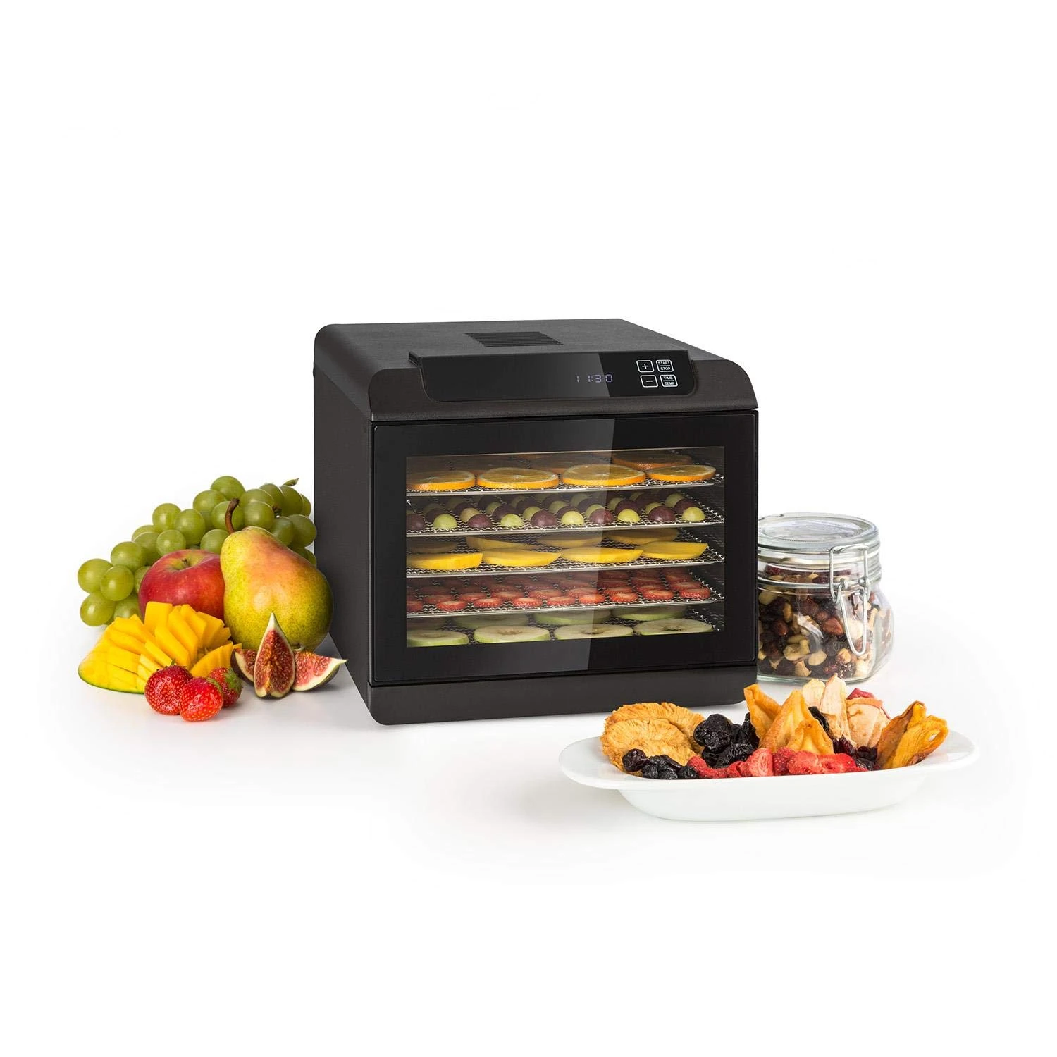 Klarstein Arizona Jerky Dehydrator - Dehydrator, Fruit, Meat and Fruit Dryer, 500 Watt, 35-70 ° C, 6 Dishwasher-Safe Storage lattices, Short Drying time, Digital Touch Display - Black