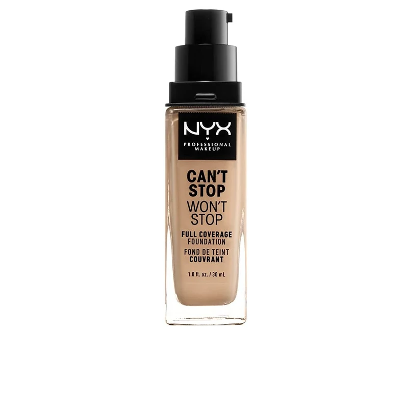 NYX Professional Makeup 24 Hour Full Coverage Lightweight Foundation, Can't Stop Won't Stop, Long Lasting, Waterproof, Vegan Formula, Matte Finish, Shade: Buff