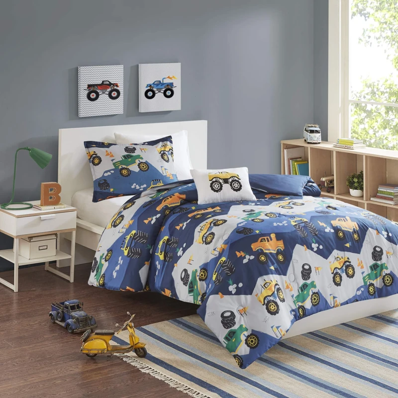 Mizone Kids Printed Comforter Set, Microfiber, Blue, Full/Queen