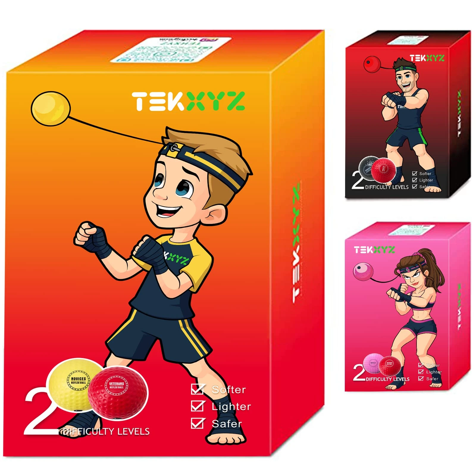 TEKXYZ Boxing Reaction Ball, 2 Difficulty Levels Boxing Reaction Ball with Headband, Perfect for Reaction, Agility, Punching Speed, Fight Skill and Hand Eye Coordination Training