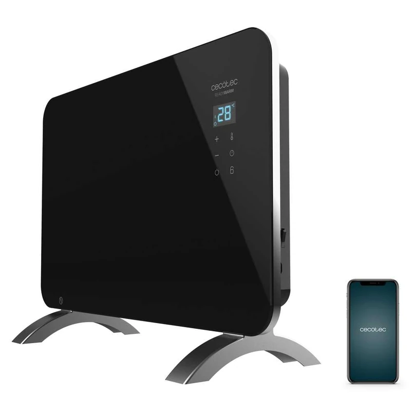 Cecotec Ready Warm 6670 Crystal Connection Low Consumption Electric Radiator with WiFi, 1000 W, Adjustable Thermostat, Timer, Stand Stand, Overheat Protection, Quiet, Black